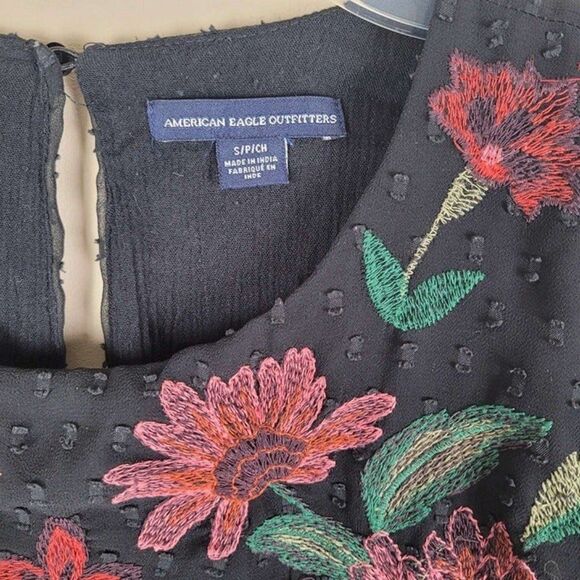 American Eagle Outfitters Embroidered Peplum Top Long Bell Sleeve Floral Size S - Picture 9 of 12